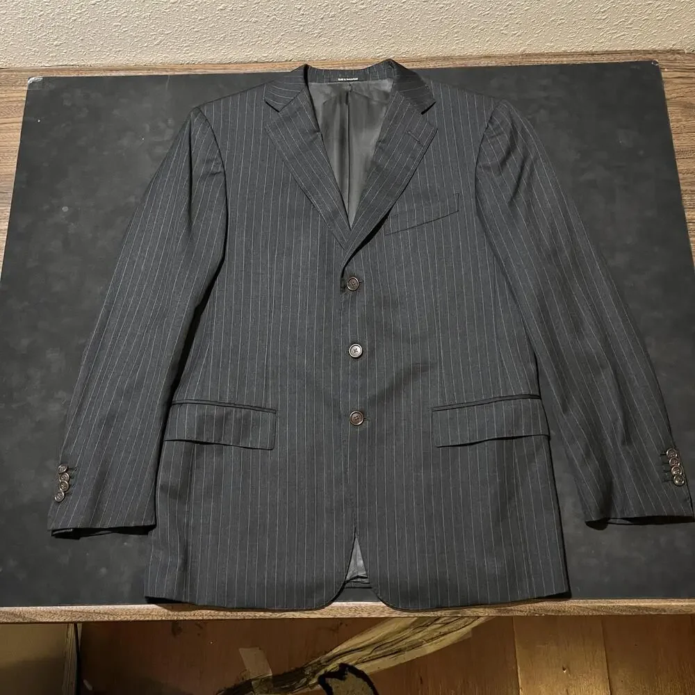 Ermenegildo Zegna Blazer Mens 52R Gray Pinstripe Wool Su Misura Fit Mila Swiss